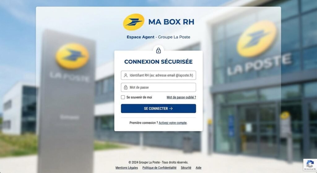 Ma Box RH (La Poste) : connexion, fiches de paie, congés et intranet 2 Page de connexion sécurisée à l'extranet Ma Box RH pour les agents du groupe La Poste.