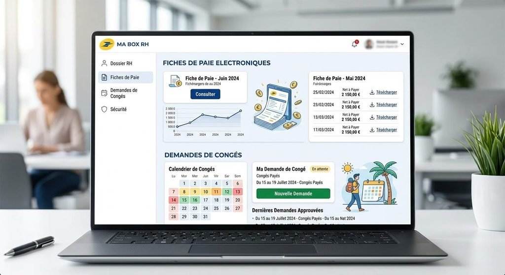Ma Box RH (La Poste) : connexion, fiches de paie, congés et intranet 3 Consultation des fiches de paie électroniques et des demandes de congés sur Ma Box RH.
