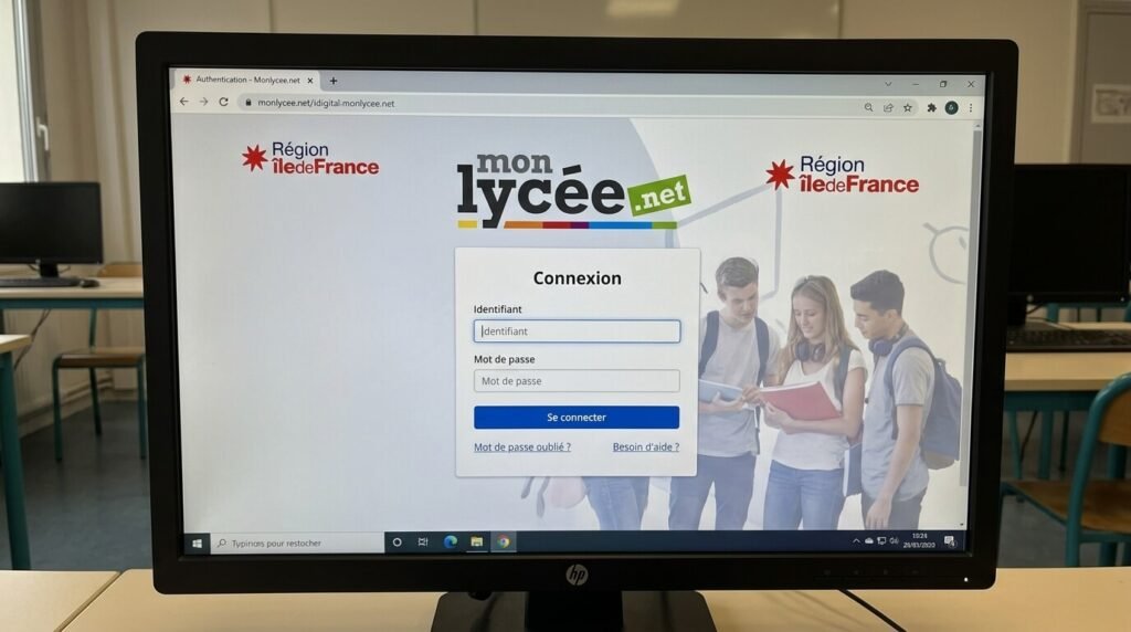 Page d'authentification du portail numérique Monlycee.net de la Région Île-de-France.