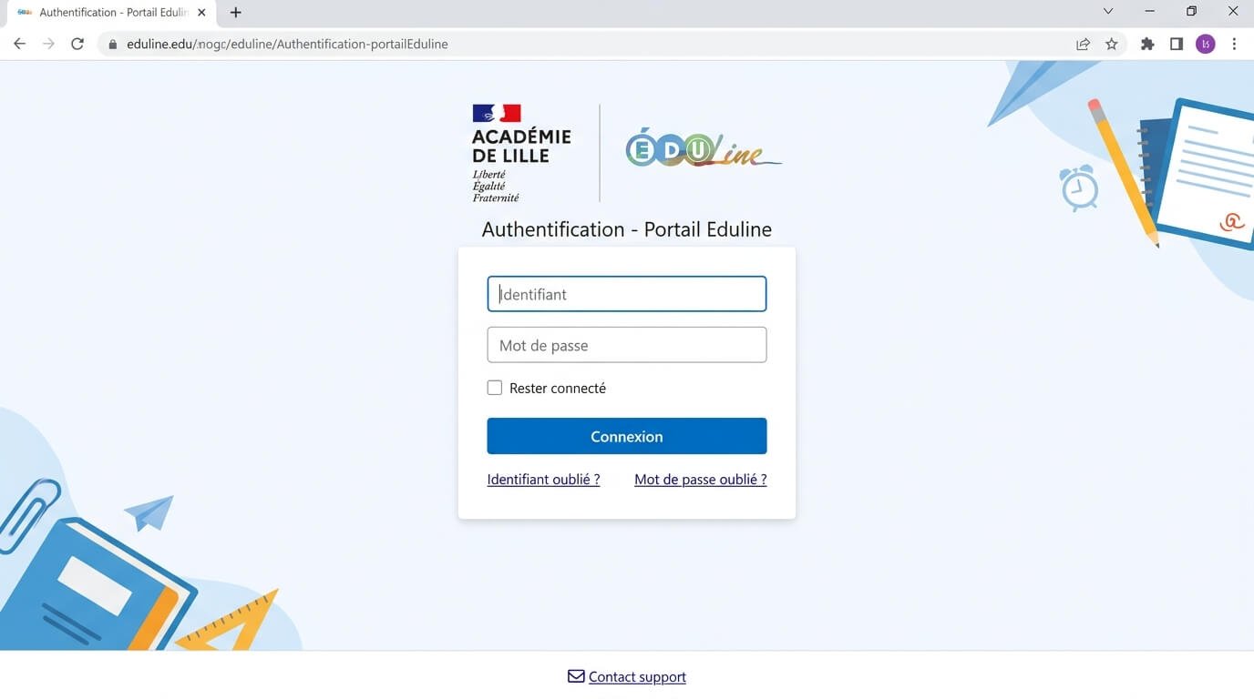 Page d'authentification du portail académique Eduline de l'Académie de Lille.