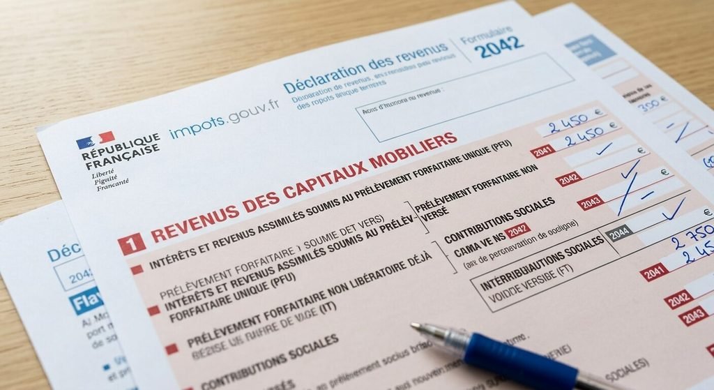 Déclaration d'impôt sur le revenu pour les intérêts bancaires soumis au prélèvement forfaitaire unique.