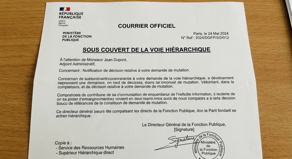 Courrier officiel de la fonction publique comportant la mention administrative sous couvert de la voie hiérarchique.