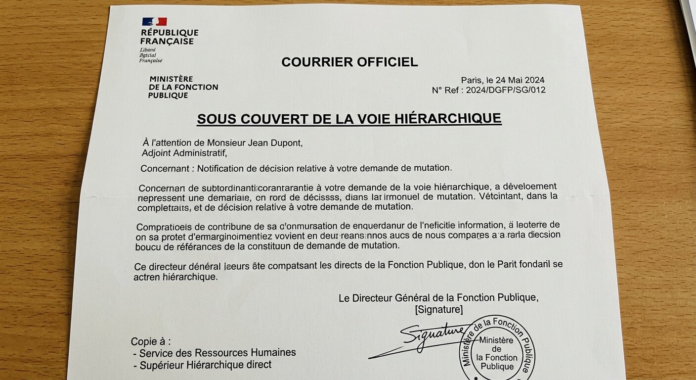 Courrier officiel de la fonction publique comportant la mention administrative sous couvert de la voie hiérarchique.