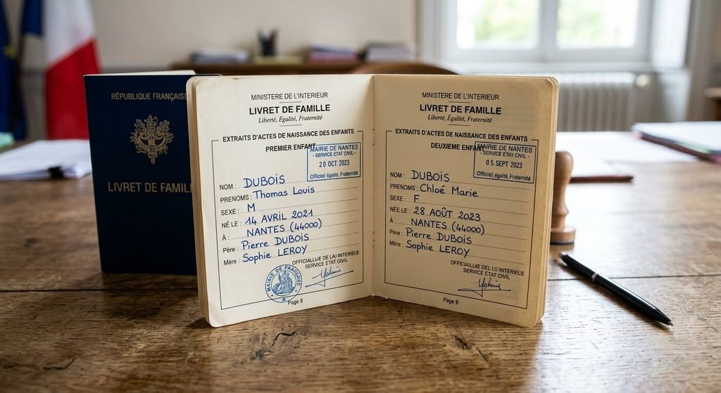 Livret de famille et famille recomposée : règles, enfants et démarches 3 Livret de famille officiel délivré par la mairie avec les pages d'état civil des enfants.